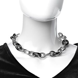 David Yurman Silver & Black Oval Link Necklace